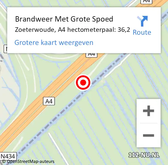 Locatie op kaart van de 112 melding: Brandweer Met Grote Spoed Naar Zoeterwoude, A4 hectometerpaal: 36,2 op 20 december 2021 20:36