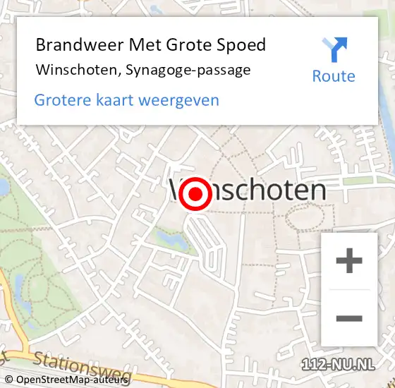 Locatie op kaart van de 112 melding: Brandweer Met Grote Spoed Naar Winschoten, Synagoge-passage op 20 december 2021 20:54