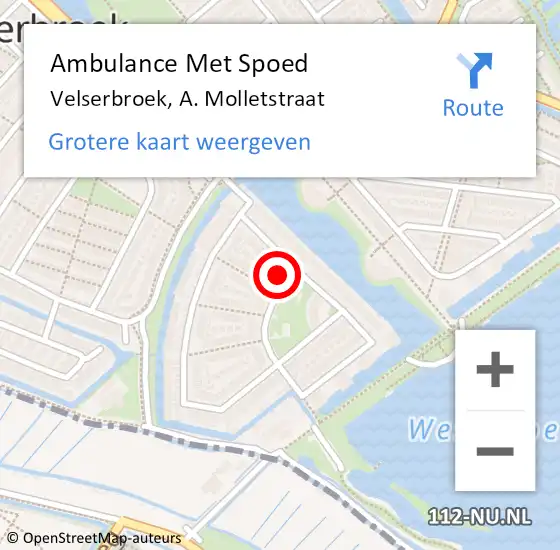 Locatie op kaart van de 112 melding: Ambulance Met Spoed Naar Velserbroek, A. Molletstraat op 20 december 2021 21:27