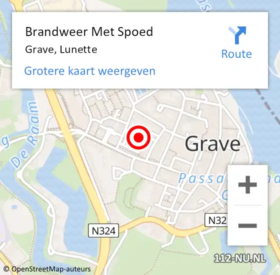 Locatie op kaart van de 112 melding: Brandweer Met Spoed Naar Grave, Lunette op 20 december 2021 21:47