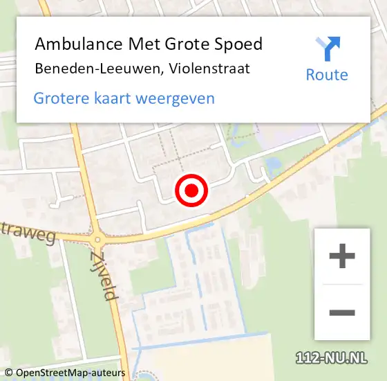 Locatie op kaart van de 112 melding: Ambulance Met Grote Spoed Naar Beneden-Leeuwen, Violenstraat op 20 december 2021 22:49