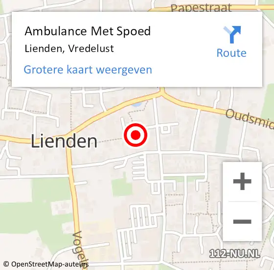 Locatie op kaart van de 112 melding: Ambulance Met Spoed Naar Lienden, Vredelust op 21 december 2021 01:15