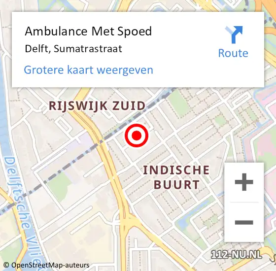 Locatie op kaart van de 112 melding: Ambulance Met Spoed Naar Delft, Sumatrastraat op 21 december 2021 01:22