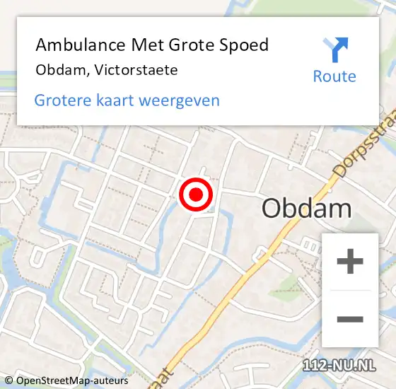 Locatie op kaart van de 112 melding: Ambulance Met Grote Spoed Naar Obdam, Victorstaete op 21 december 2021 01:25