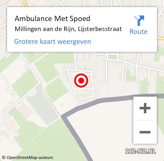 Locatie op kaart van de 112 melding: Ambulance Met Spoed Naar Millingen aan de Rijn, Lijsterbesstraat op 21 december 2021 01:26