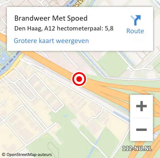 Locatie op kaart van de 112 melding: Brandweer Met Spoed Naar Den Haag, A12 hectometerpaal: 5,8 op 21 december 2021 01:27