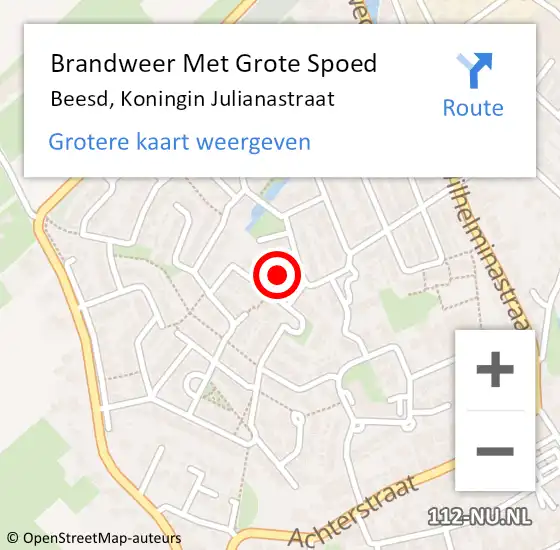 Locatie op kaart van de 112 melding: Brandweer Met Grote Spoed Naar Beesd, Koningin Julianastraat op 21 december 2021 02:20