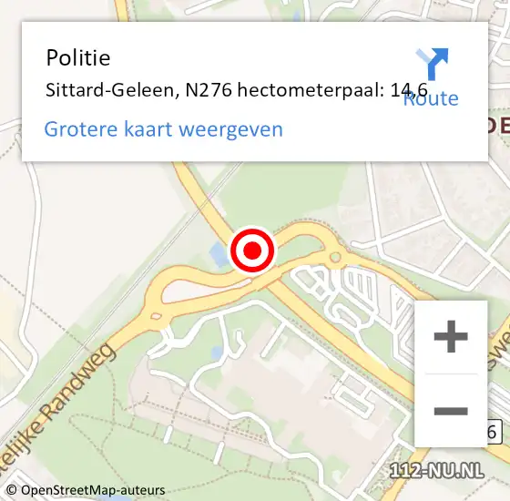 Locatie op kaart van de 112 melding: Politie Sittard-Geleen, N276 hectometerpaal: 14,6 op 21 december 2021 04:56