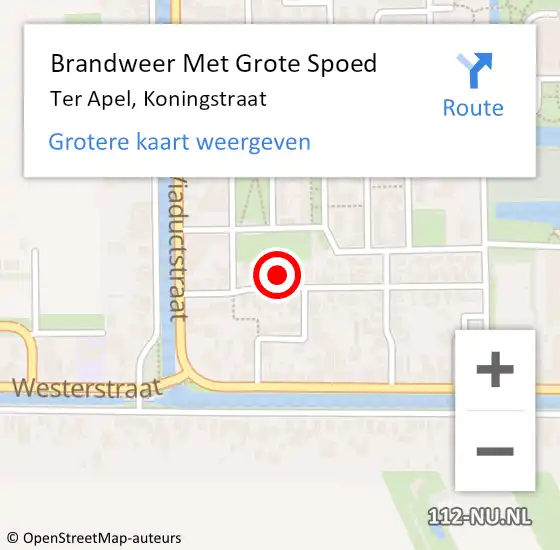Locatie op kaart van de 112 melding: Brandweer Met Grote Spoed Naar Ter Apel, Koningstraat op 21 december 2021 06:22