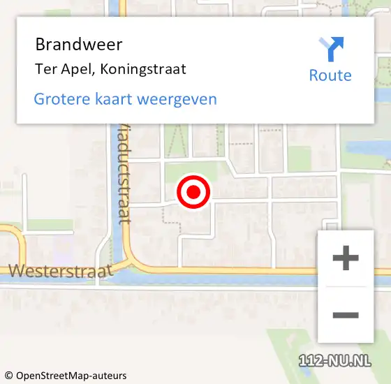 Locatie op kaart van de 112 melding: Brandweer Ter Apel, Koningstraat op 21 december 2021 06:25