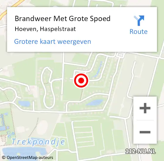 Locatie op kaart van de 112 melding: Brandweer Met Grote Spoed Naar Hoeven, Haspelstraat op 21 december 2021 07:50