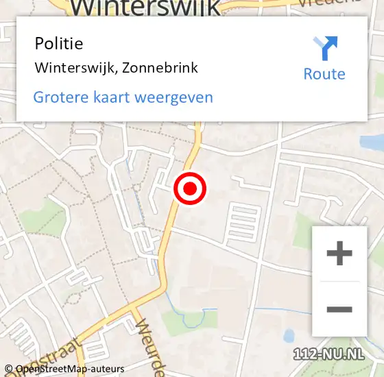 Locatie op kaart van de 112 melding: Politie Winterswijk, Zonnebrink op 21 december 2021 08:37