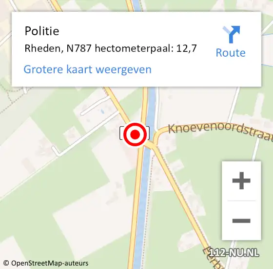 Locatie op kaart van de 112 melding: Politie Rheden, N787 hectometerpaal: 12,7 op 21 december 2021 08:47