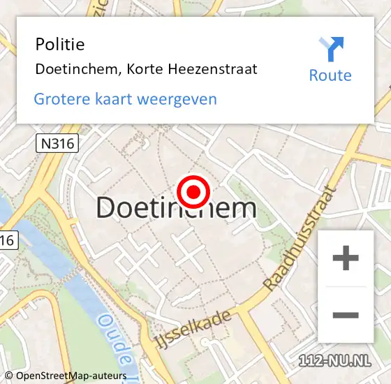 Locatie op kaart van de 112 melding: Politie Doetinchem, Korte Heezenstraat op 21 december 2021 09:03