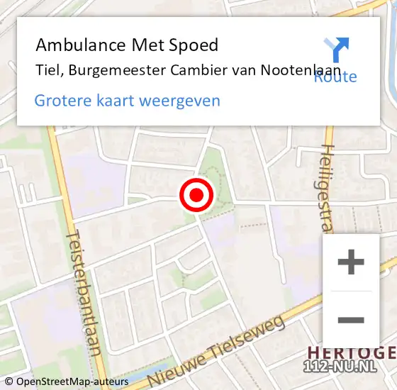 Locatie op kaart van de 112 melding: Ambulance Met Spoed Naar Tiel, Burgemeester Cambier van Nootenlaan op 21 december 2021 09:14