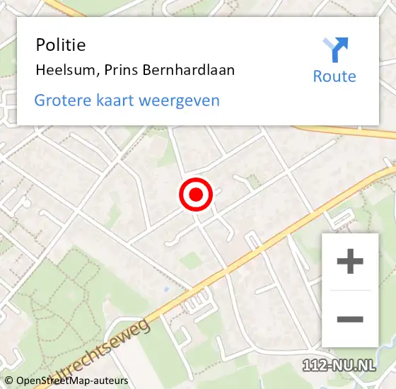 Locatie op kaart van de 112 melding: Politie Heelsum, Prins Bernhardlaan op 21 december 2021 09:21