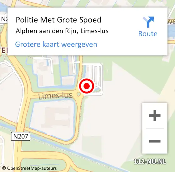 Locatie op kaart van de 112 melding: Politie Met Grote Spoed Naar Alphen aan den Rijn, Limes-lus op 21 december 2021 09:40