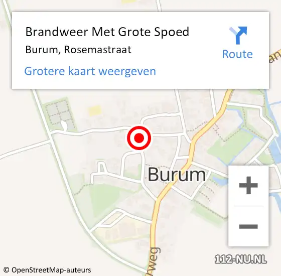 Locatie op kaart van de 112 melding: Brandweer Met Grote Spoed Naar Burum, Rosemastraat op 21 december 2021 10:07