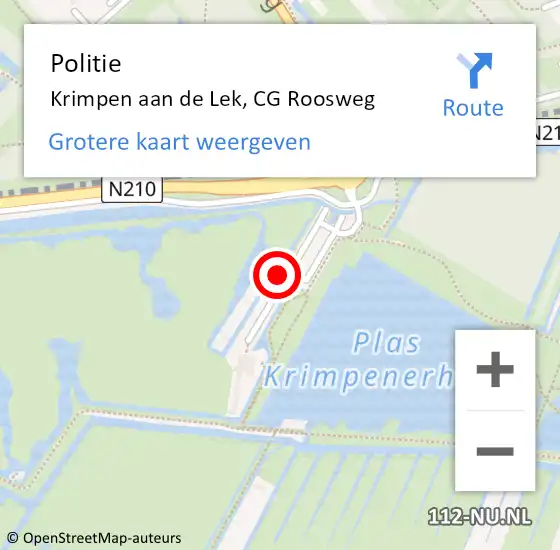 Locatie op kaart van de 112 melding: Politie Krimpen aan de Lek, CG Roosweg op 21 december 2021 10:21