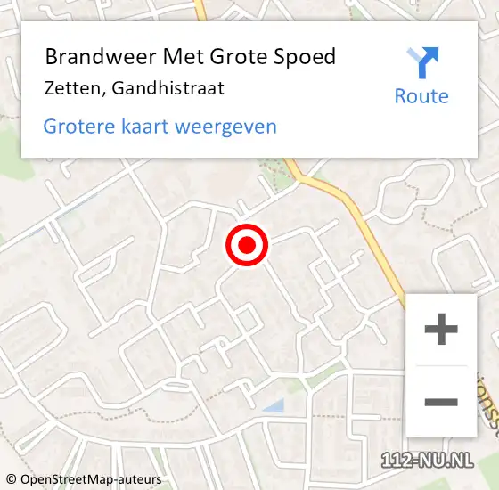 Locatie op kaart van de 112 melding: Brandweer Met Grote Spoed Naar Zetten, Gandhistraat op 21 december 2021 10:47