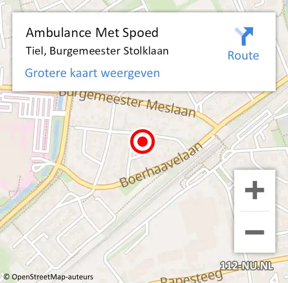 Locatie op kaart van de 112 melding: Ambulance Met Spoed Naar Tiel, Burgemeester Stolklaan op 21 december 2021 11:30