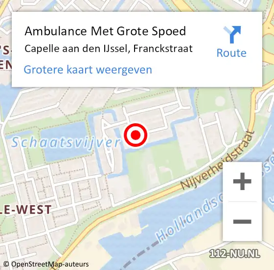Locatie op kaart van de 112 melding: Ambulance Met Grote Spoed Naar Capelle aan den IJssel, Franckstraat op 21 december 2021 11:57