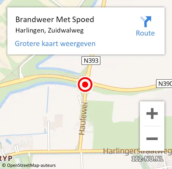 Locatie op kaart van de 112 melding: Brandweer Met Spoed Naar Harlingen, Zuidwalweg op 2 juli 2014 23:01