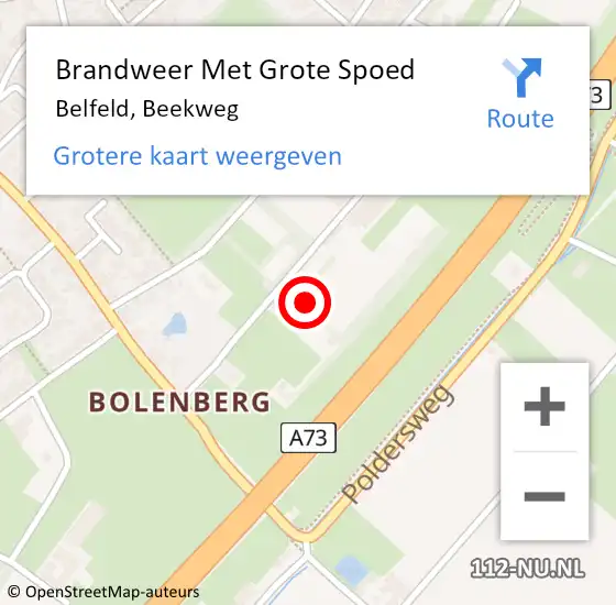 Locatie op kaart van de 112 melding: Brandweer Met Grote Spoed Naar Belfeld, Beekweg op 21 december 2021 12:00