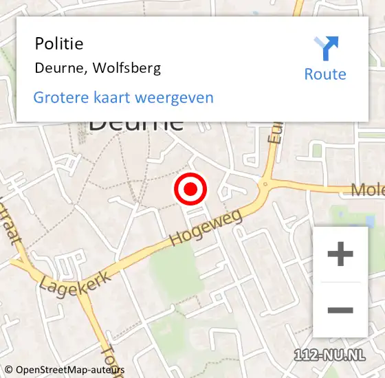 Locatie op kaart van de 112 melding: Politie Deurne, Wolfsberg op 21 december 2021 12:09