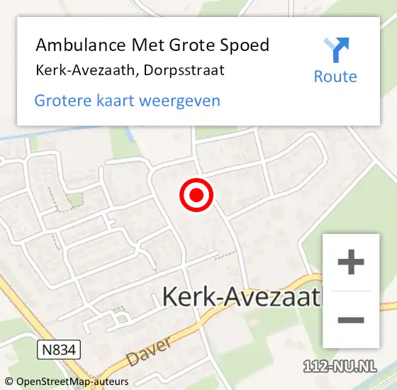 Locatie op kaart van de 112 melding: Ambulance Met Grote Spoed Naar Kerk-Avezaath, Dorpsstraat op 21 december 2021 12:27