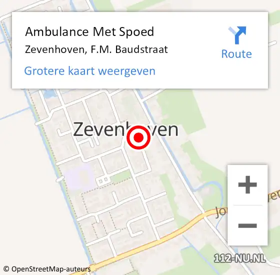 Locatie op kaart van de 112 melding: Ambulance Met Spoed Naar Zevenhoven, F.M. Baudstraat op 21 december 2021 13:00