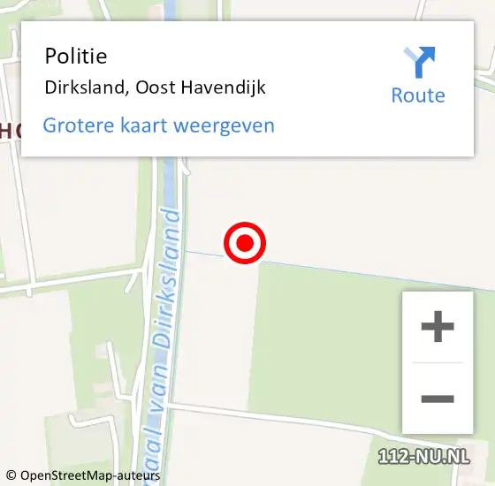 Locatie op kaart van de 112 melding: Politie Dirksland, Oost Havendijk op 21 december 2021 13:39