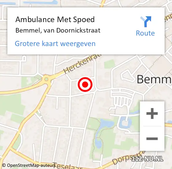 Locatie op kaart van de 112 melding: Ambulance Met Spoed Naar Bemmel, van Doornickstraat op 21 december 2021 14:32