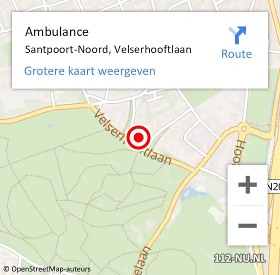 Locatie op kaart van de 112 melding: Ambulance Santpoort-Noord, Velserhooftlaan op 21 december 2021 14:59