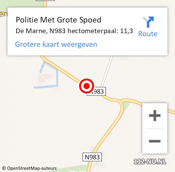 Locatie op kaart van de 112 melding: Politie Met Grote Spoed Naar De Marne, N983 hectometerpaal: 11,3 op 21 december 2021 15:13