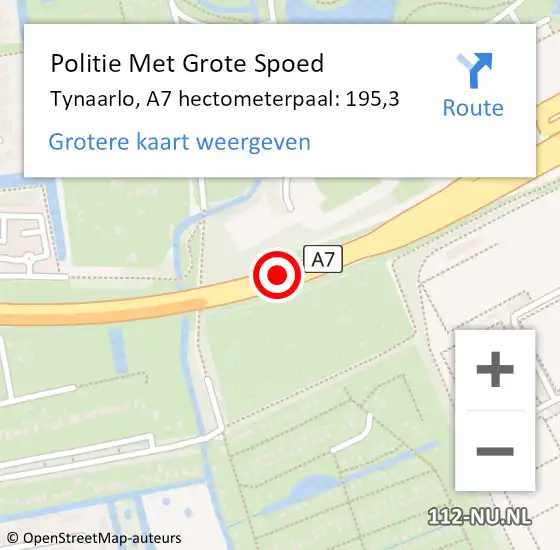 Locatie op kaart van de 112 melding: Politie Met Grote Spoed Naar Tynaarlo, A7 hectometerpaal: 195,3 op 21 december 2021 15:14