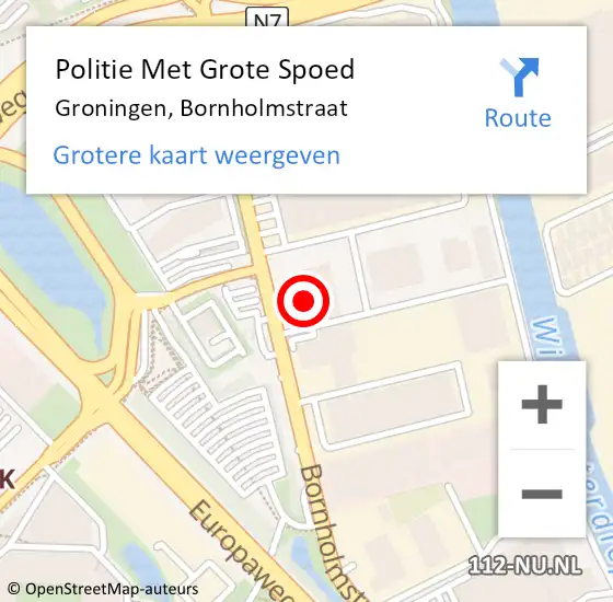 Locatie op kaart van de 112 melding: Politie Met Grote Spoed Naar Groningen, Bornholmstraat op 21 december 2021 15:27