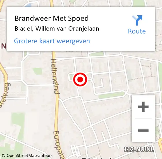 Locatie op kaart van de 112 melding: Brandweer Met Spoed Naar Bladel, Willem van Oranjelaan op 21 december 2021 16:14