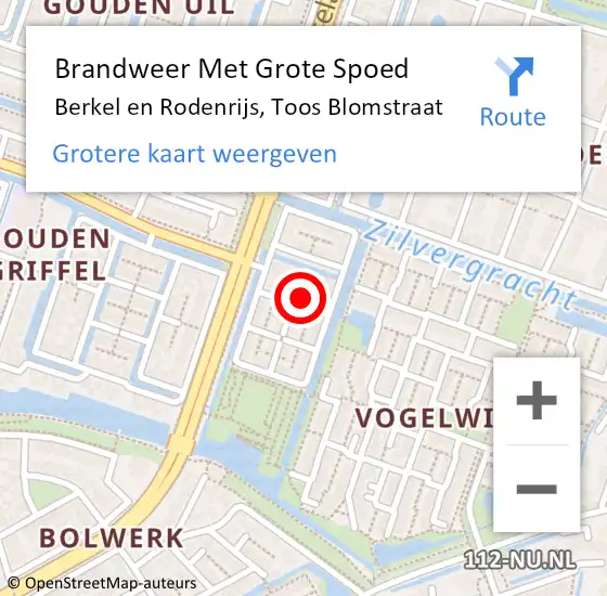 Locatie op kaart van de 112 melding: Brandweer Met Grote Spoed Naar Berkel en Rodenrijs, Toos Blomstraat op 21 december 2021 16:30