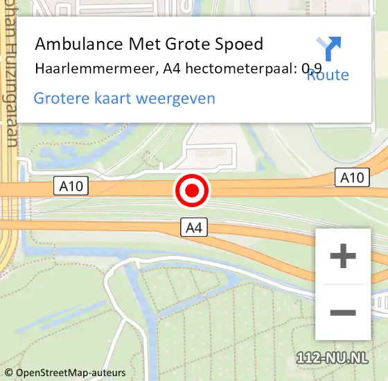 Locatie op kaart van de 112 melding: Ambulance Met Grote Spoed Naar Haarlemmermeer, A4 hectometerpaal: 0,9 op 21 december 2021 16:41