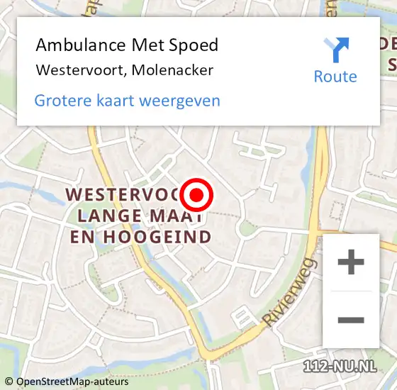 Locatie op kaart van de 112 melding: Ambulance Met Spoed Naar Westervoort, Molenacker op 21 december 2021 16:48