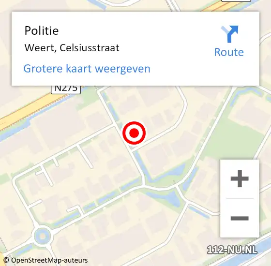 Locatie op kaart van de 112 melding: Politie Weert, Celsiusstraat op 21 december 2021 18:12