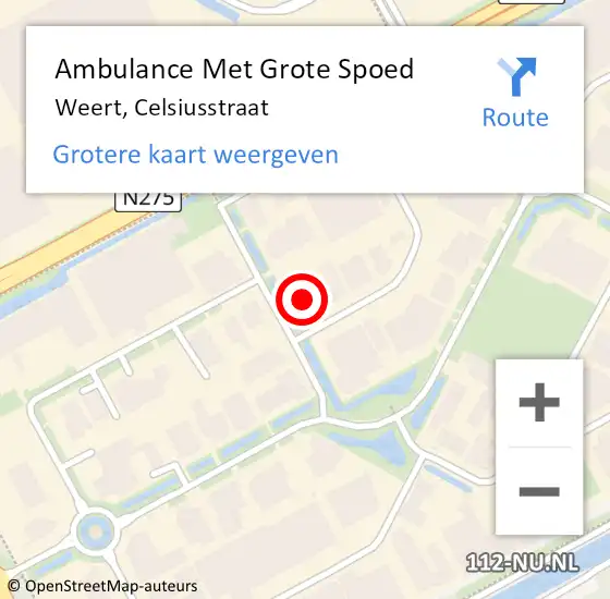 Locatie op kaart van de 112 melding: Ambulance Met Grote Spoed Naar Weert, Celsiusstraat op 21 december 2021 18:12