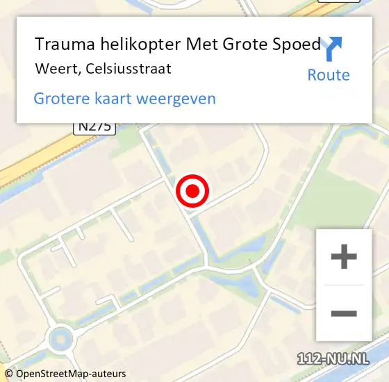 Locatie op kaart van de 112 melding: Trauma helikopter Met Grote Spoed Naar Weert, Celsiusstraat op 21 december 2021 18:13