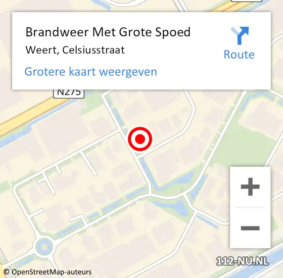 Locatie op kaart van de 112 melding: Brandweer Met Grote Spoed Naar Weert, Celsiusstraat op 21 december 2021 18:13