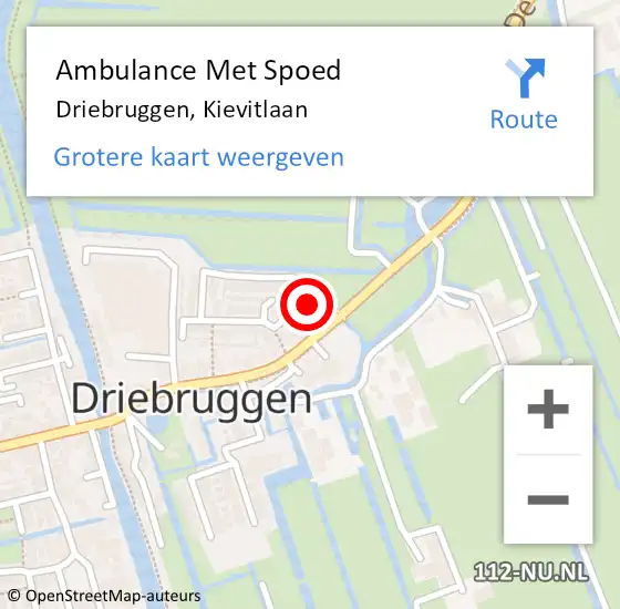 Locatie op kaart van de 112 melding: Ambulance Met Spoed Naar Driebruggen, Kievitlaan op 21 december 2021 18:18