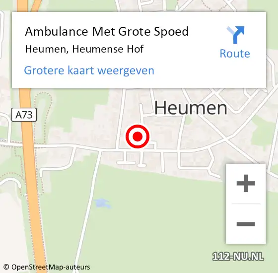 Locatie op kaart van de 112 melding: Ambulance Met Grote Spoed Naar Heumen, Heumense Hof op 21 december 2021 18:25