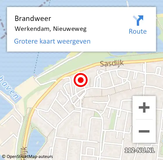 Locatie op kaart van de 112 melding: Brandweer Werkendam, Nieuweweg op 21 december 2021 18:37