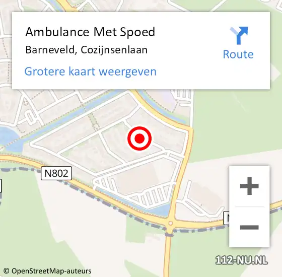 Locatie op kaart van de 112 melding: Ambulance Met Spoed Naar Barneveld, Cozijnsenlaan op 21 december 2021 18:55