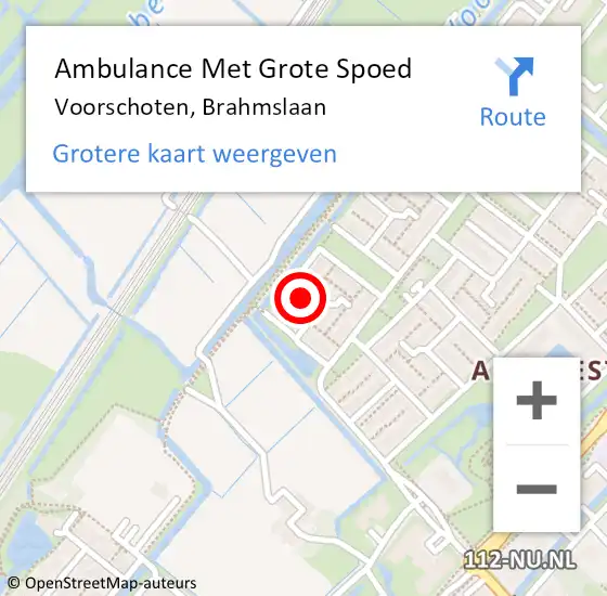 Locatie op kaart van de 112 melding: Ambulance Met Grote Spoed Naar Voorschoten, Brahmslaan op 21 december 2021 19:17